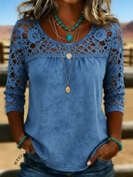 Women's Solid Color Casual Loose Lace Denim Shirt