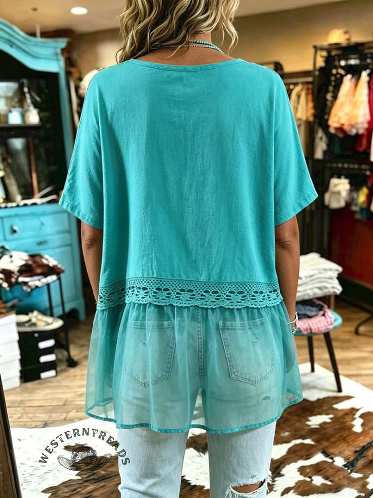 Women's Vintage Lace Patchwork Casual Shirt