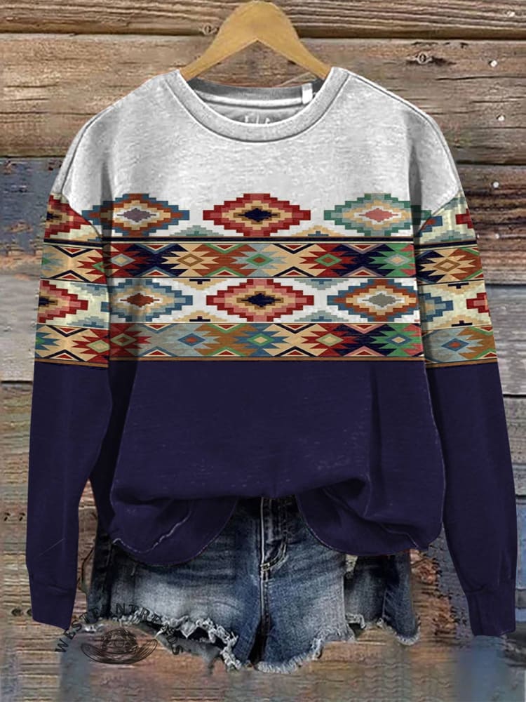 Vintage Aztec Art Print Casual Sweatshirt