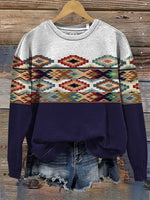 Vintage Aztec Art Print Casual Sweatshirt