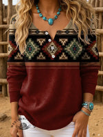 Aztec Art Print Buttoned Cardigan Sweater