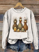 Vintage Chicken Art Prints Casual Cotton Sweatshirt