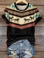 Horse Art Print Casual Short-sleeved Top