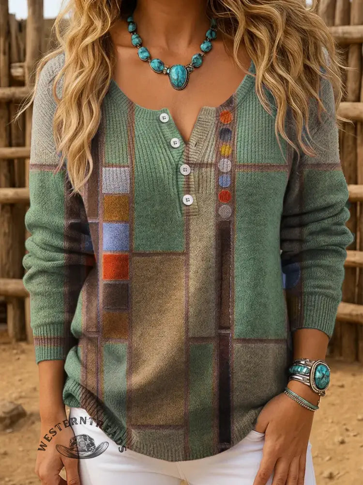 Vintage Geometric Art Print Casual Sweater