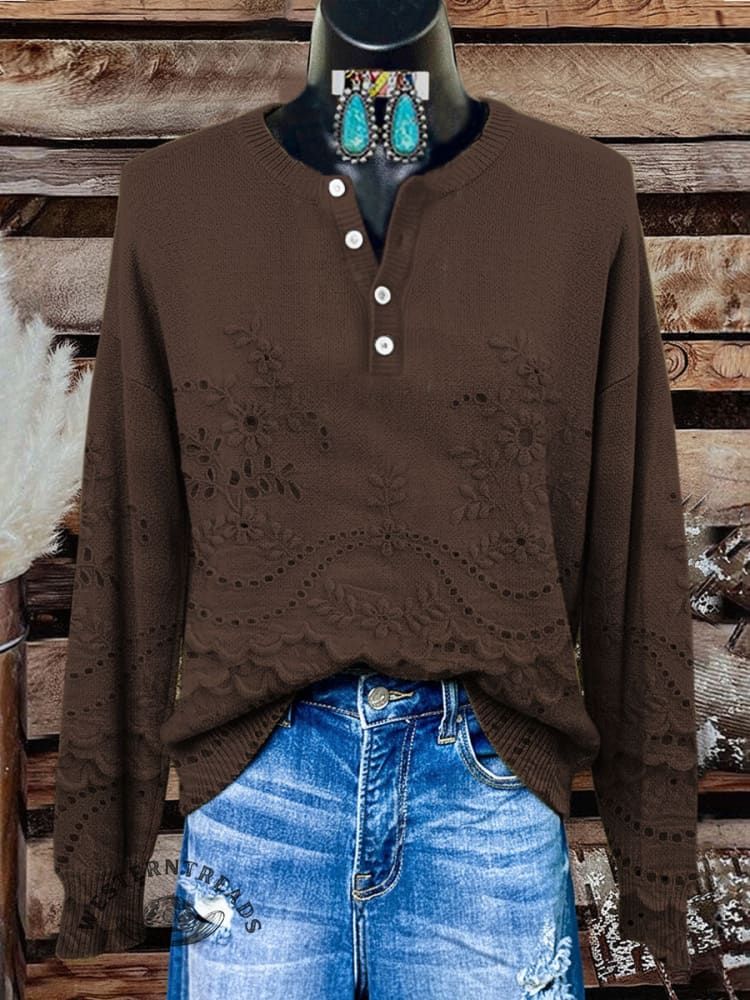 Retro Floral Print Buttoned Cardigan Sweater