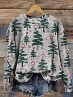 Christmas Tree Art Print Casual Cotton Sweatshirt