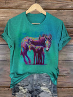 Retro Donkey Art Print Casual T-shirt