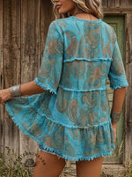 Vintage Paisley Print Patchwork Cotton Linen Shirt