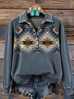 Vintage Aztec Art Print Casual Sweatshirt