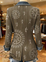 Aztec Print Patchwork Denim Sweater