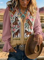 Women's Retro Western Art Ruffle Sleeve Casual Shirt