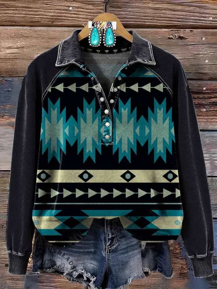 Vintage Aztec Art Print Casual Sweatshirt