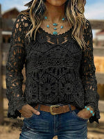 Vintage Western Art Soft Casual Crocheted Flowers Shirt