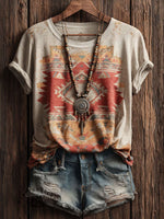 Aztec Art Print Casual Short Sleeve T-shirt