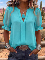 Vintage Art Comfortable Summer Fabrics Puff Sleeve Casual Shirt