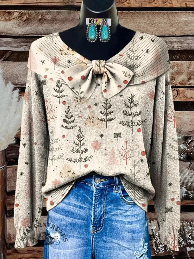 Retro Christmas Print Buttoned Cardigan Sweater