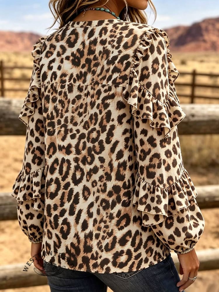 Western Wild Button-Up Flounce Top