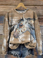 Retro Horse Art Casual Cotton Sweatshirt