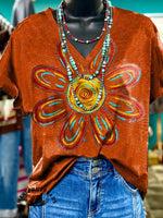 Vintage Flowers Printed Casual Short-sleeved T-shirt