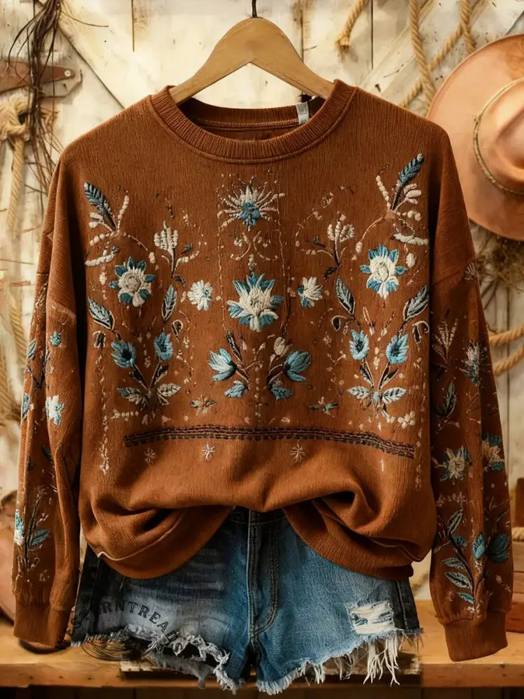 Vintage Art Print Casual Sweatshirt