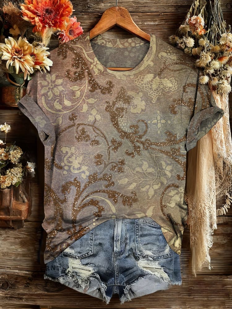 Vintage Art Print Casual T-shirt