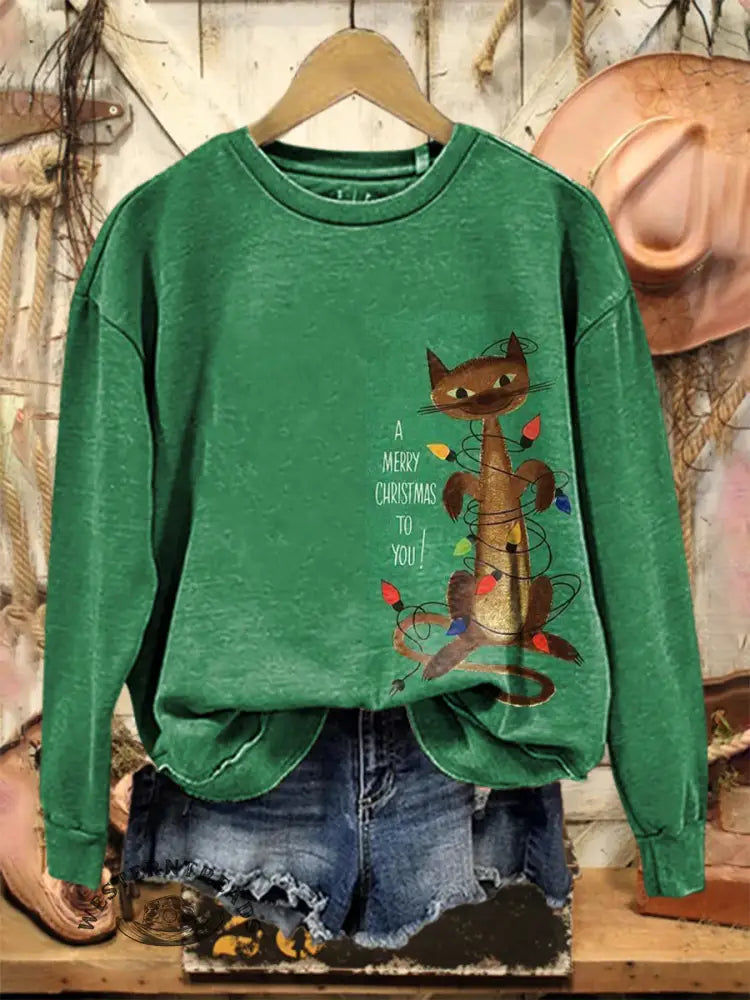 Vintage Christmas Pattern Casual Cotton Sweatshirt