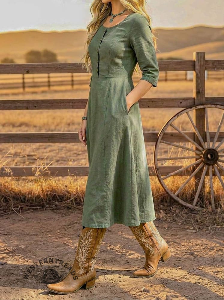 Olive Green Country Cowgirl Dress