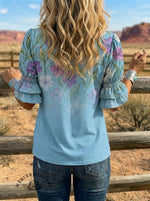 Women's Retro Floral Art Puff Sleeve Casual Shirt
