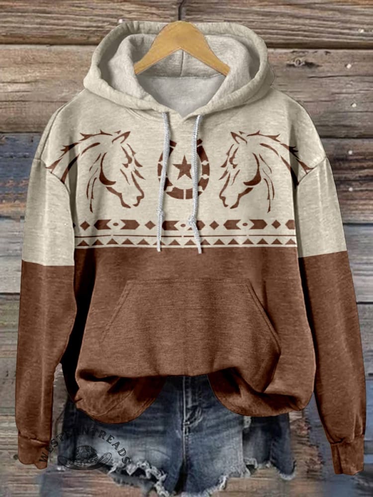 West Aztec Print Casual Hoodie Sweatshirt