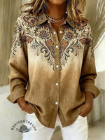 Women's Vintage Art Print Casual Cotton Shirt