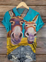 Vintage Funny Donkey Pattern T-shirt