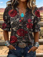 Women's Vintage Art Puff Sleeve Casual Shirt