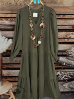 Vintage Contrast Western Style Cotton And Linen Midi Dress