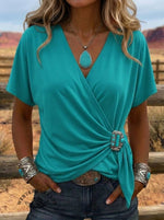 Women's Retro Casual Lace Up Asymmetric Top