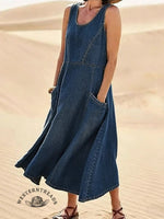 Women's VintageSleeveless Denim Maxi Dress
