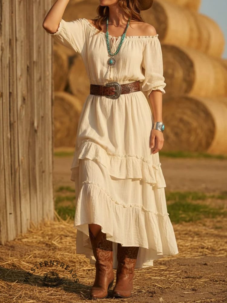 Retro Women's Long Ruffle Dress