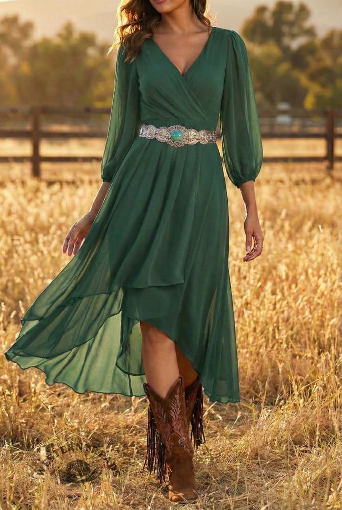 Women's V-neck Long-sleeved Dress