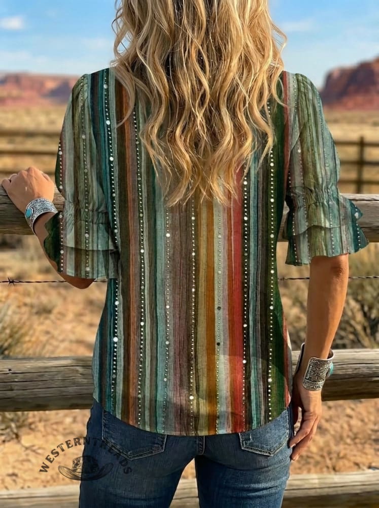Women's Retro Floral Art Puff Sleeve Casual Shirt