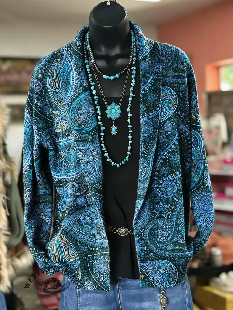 Women's Vintage Paisley Print Casual Sweater