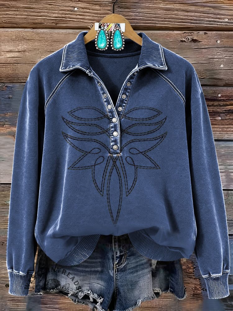 Vintage Western Art Print Casual Sweatshirt