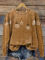 Retro Christmas Star Lights Casual Cotton Sweatshirt