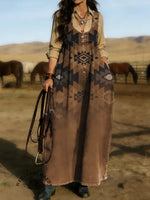 Women's Vintage Aztec Print Casual Denim Dress