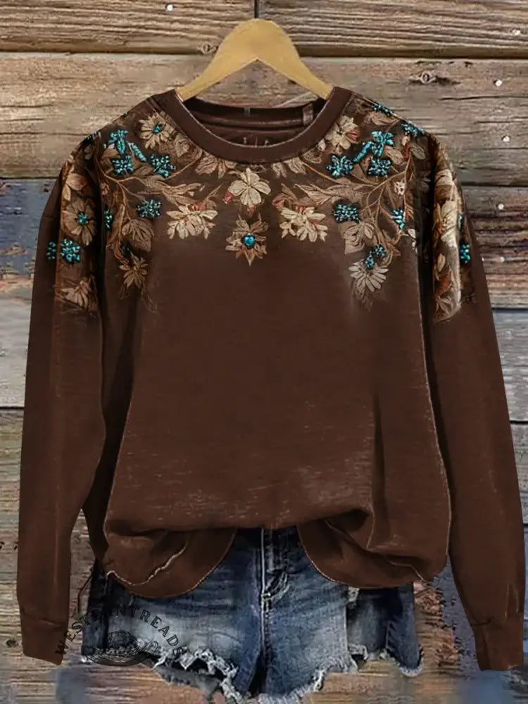 Vintage Art Print Casual Sweatshirt