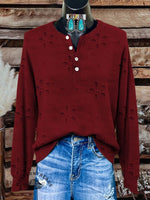 Floral Pattern Art Print Buttoned Cardigan Sweater