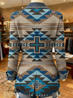Aztec Print Patchwork Denim Sweater