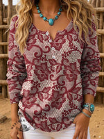 Christmas Lace Floral Art Print Buttoned Cardigan Sweater