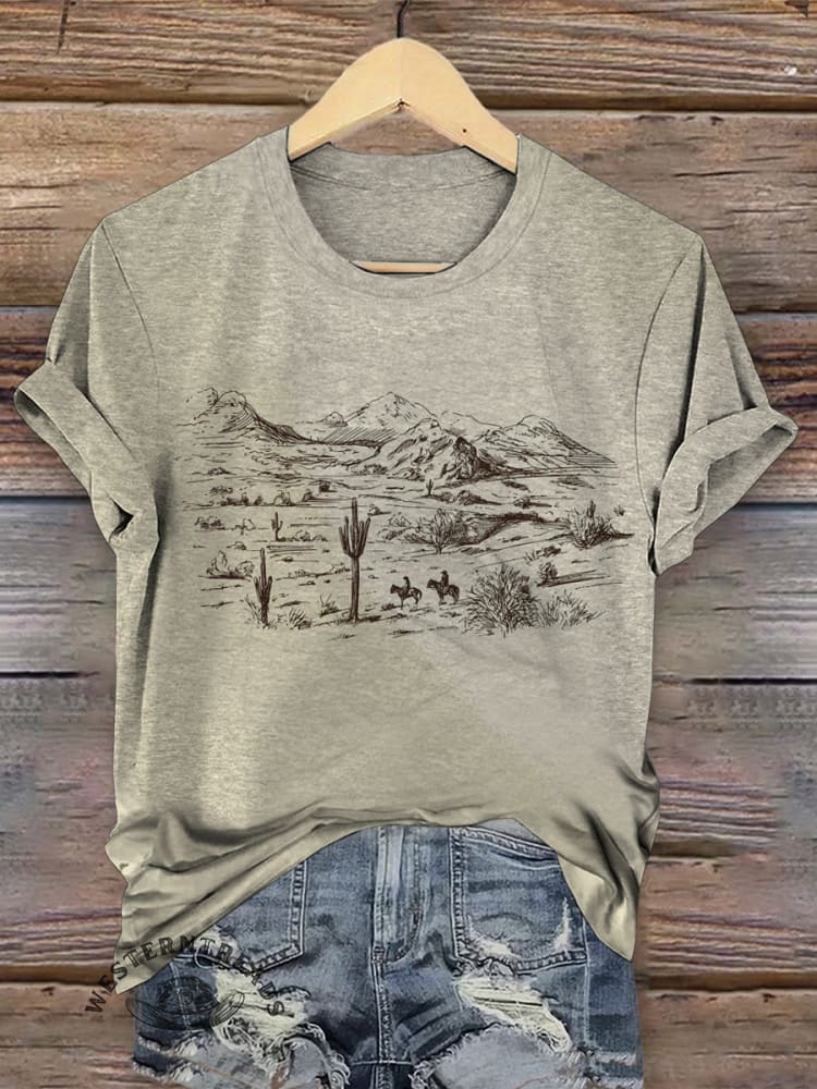 Retro Western Art Print Casual T-shirt