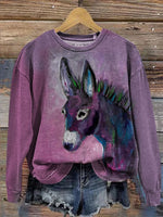 Vintage Donkey Art Print Casual Cotton Sweatshirt