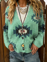 Aztec Print Buttoned Cardigan Sweater