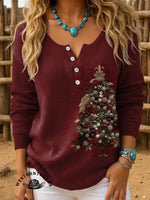 Vintage Christmas Tree Print Casual Cotton Sweatshirt